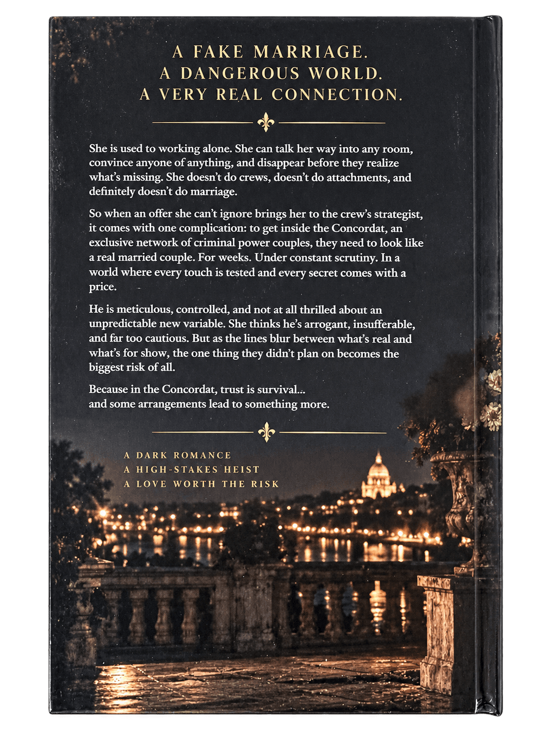 Back cover of The Concordat with its story synopsis